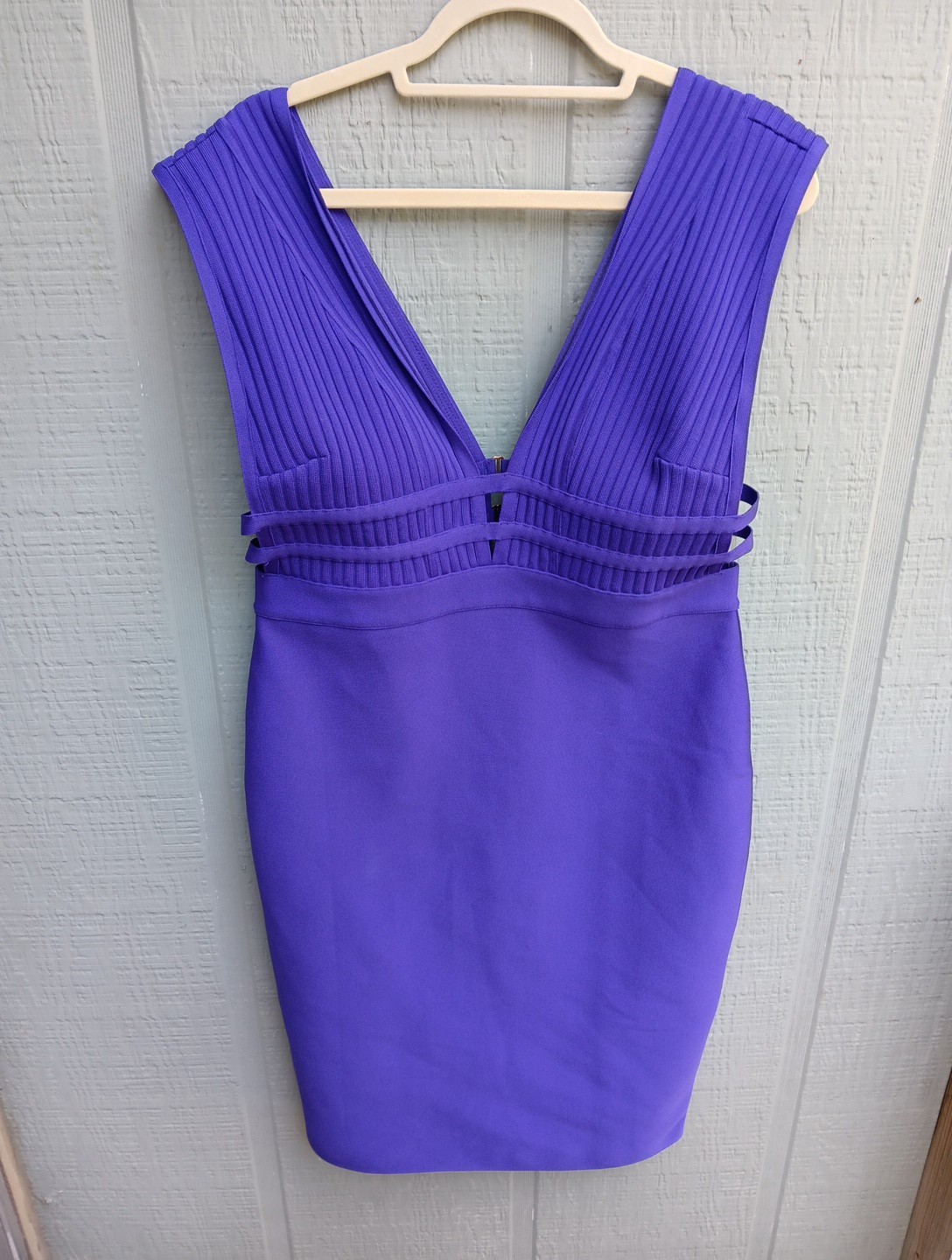 Y2k Bebe XL Body Con Purple Sexy Stretch Plunge Neckline Midi Dress