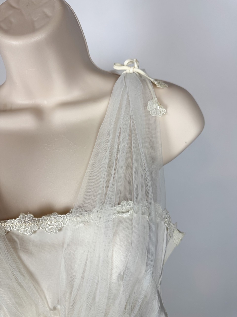 1940s Vintage White Chiffon Overlay Maxi Slip Dress