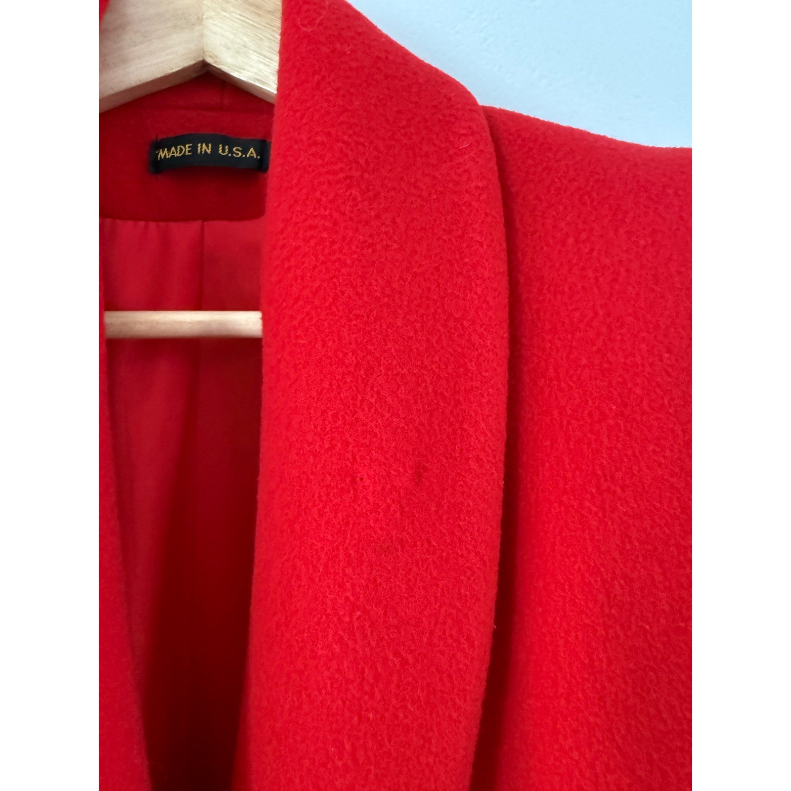 Vintage I Magnin Ethel Pear One Up Red Wool Shawl Collar Double Breasted Coat