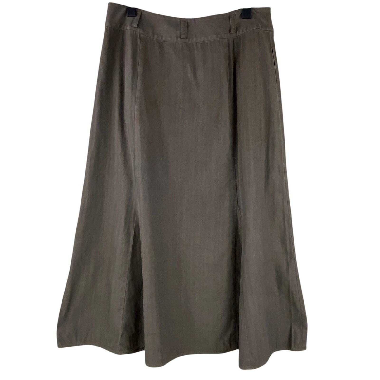 Vintage J. Jill Brown Silk Cotton Midi Skirt Size 12 Subtle Stripe A-Line