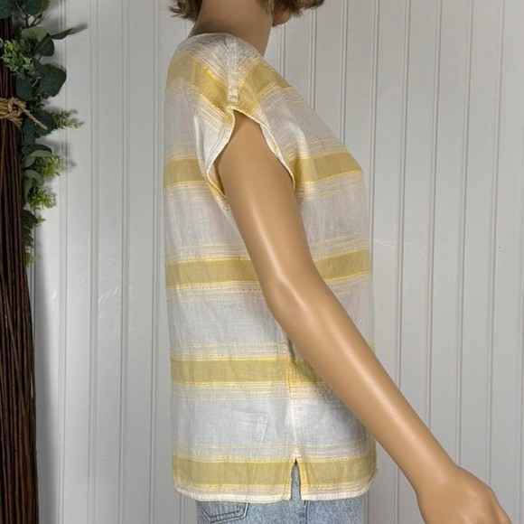 LOFT lightweight striped blouse in soft cream and pastel yellow XS
