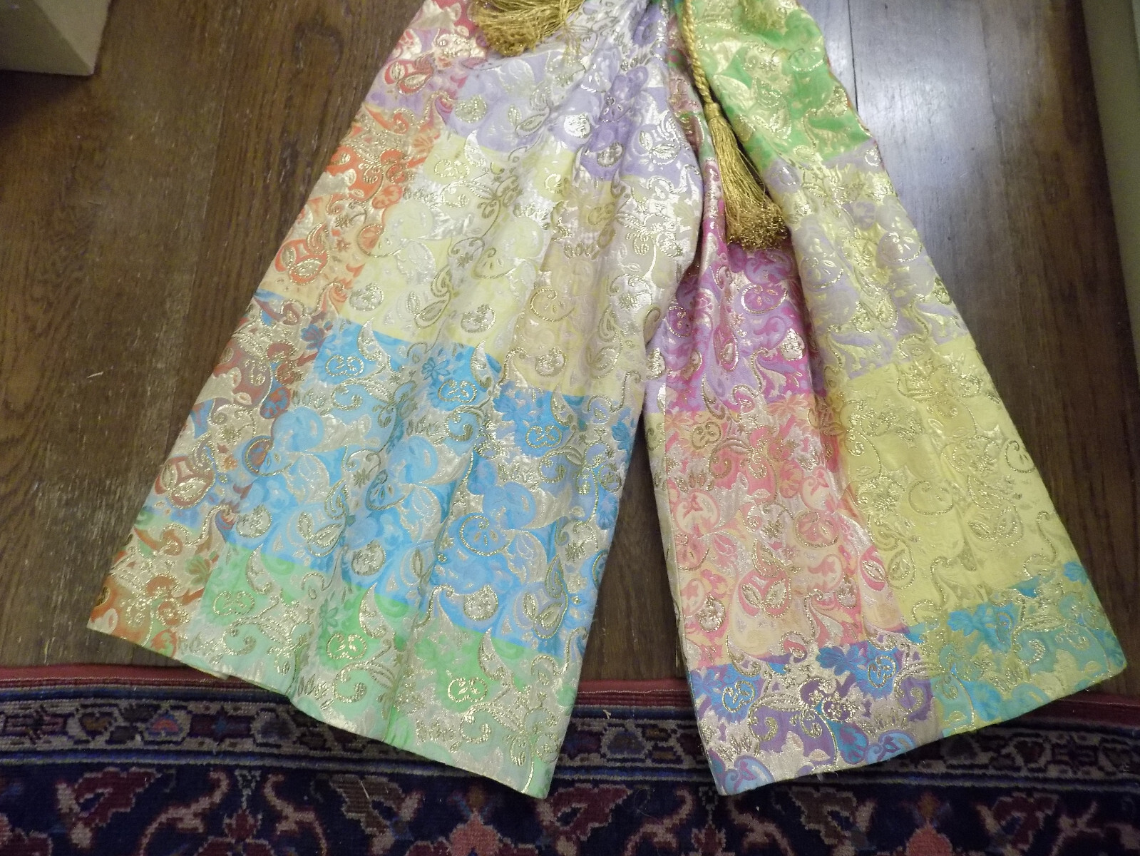 Vtg FAB 60s Joseph Magnin Metallic Tapestry Gold Pink Green Disco Maxi Jumpsuit