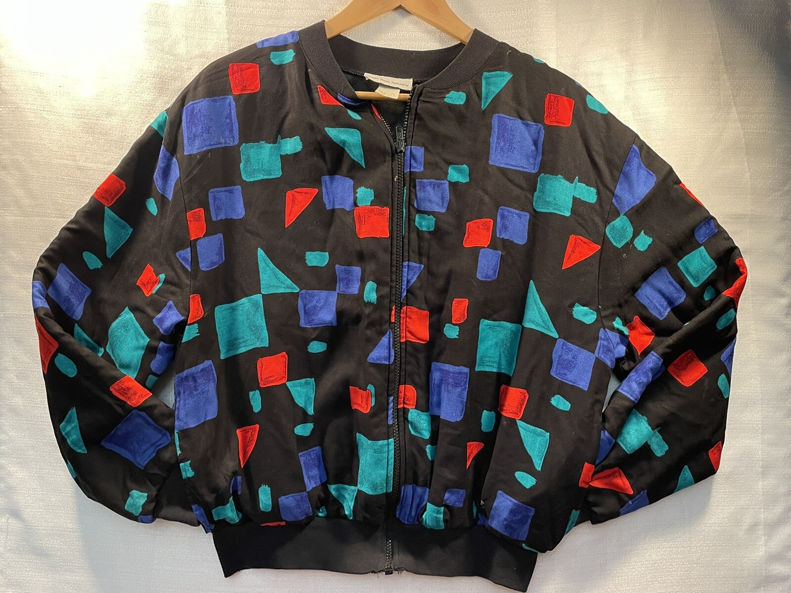 Vintage Geometric 80’s Full Zip Jacket Black Medium Steven Ross Naturally