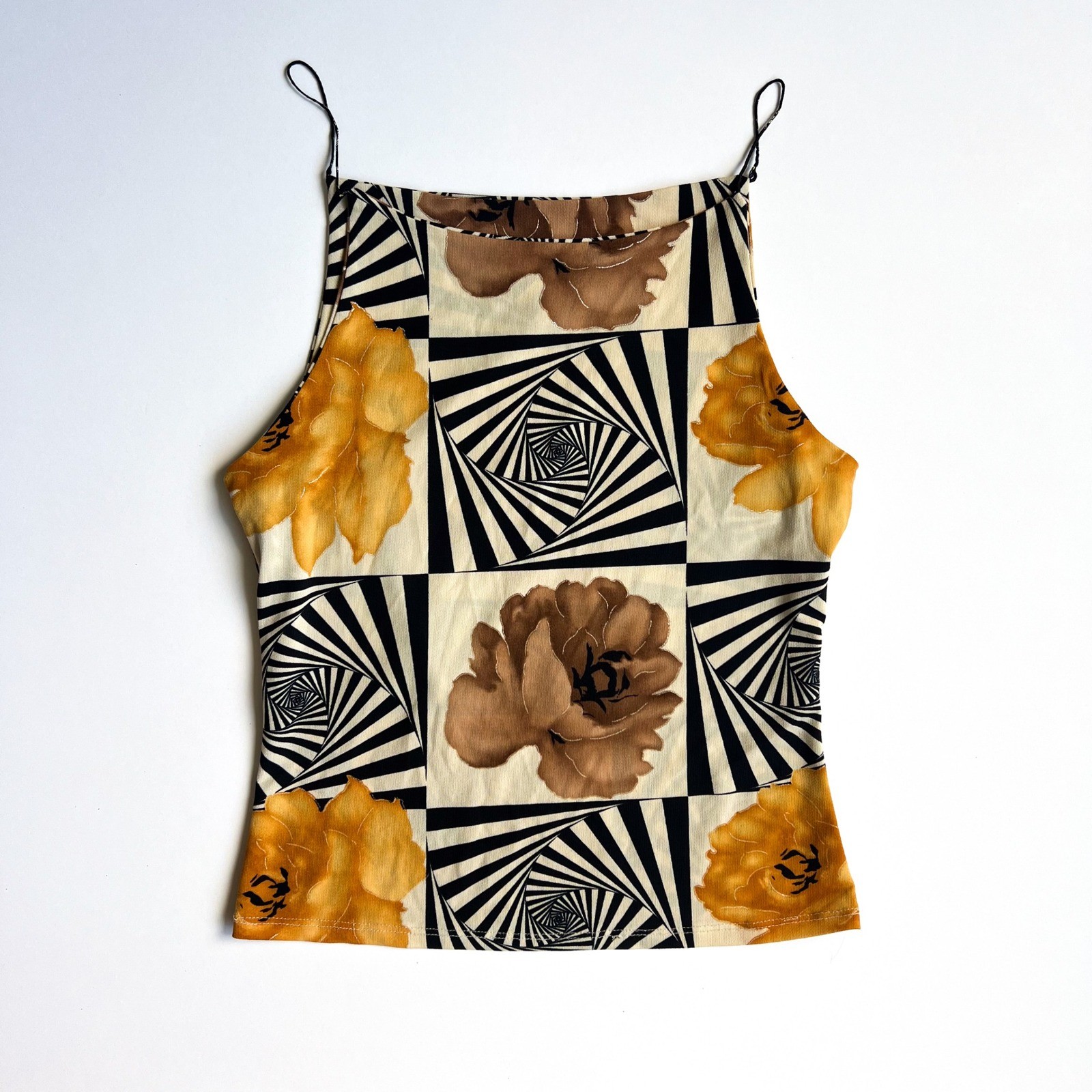 90s Via Vai Spaghetti Strap Patterned Top