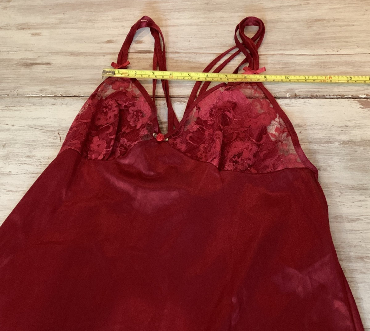 Vtg Nylon Lace Triple Strap Cross Back Maxi Nightgown Merlot Petra Fashions Sz S