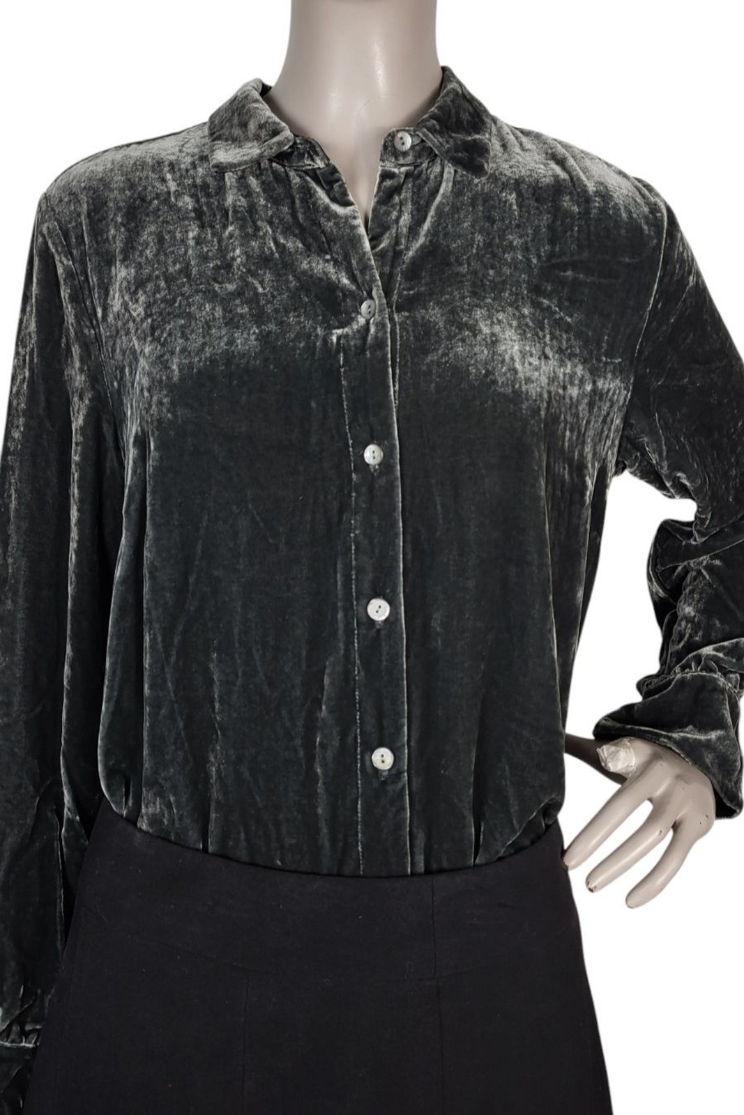 Vintage 90s J. Jill Grey Crushed Velvet Silk Rayon Button-Down Blouse Size Small