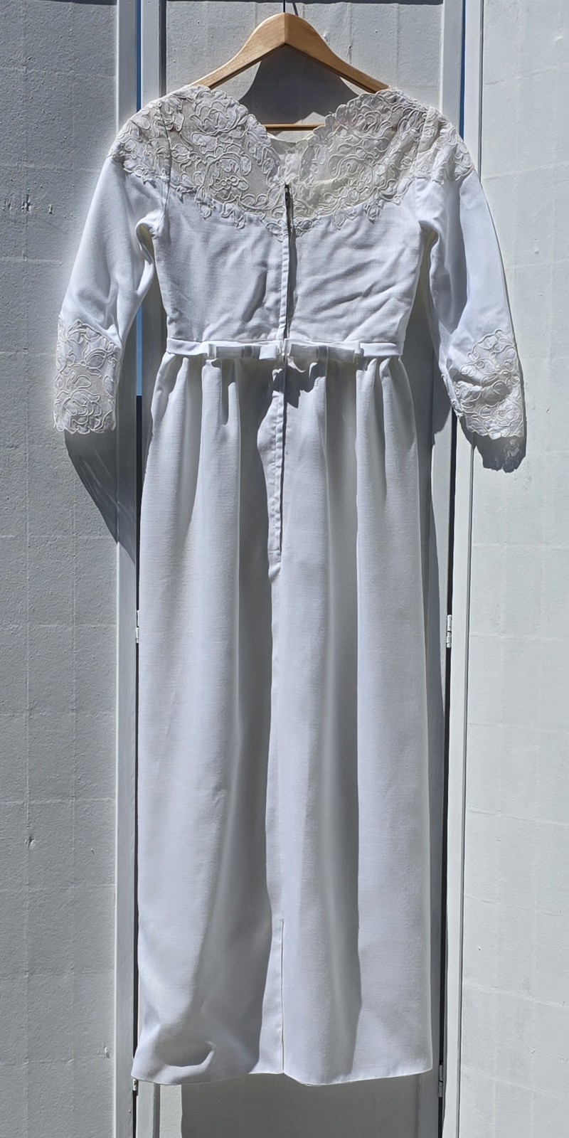 Vintage 1960s Wedding Gown Of Silk Linen And Alencon Lace, size Small/Petite