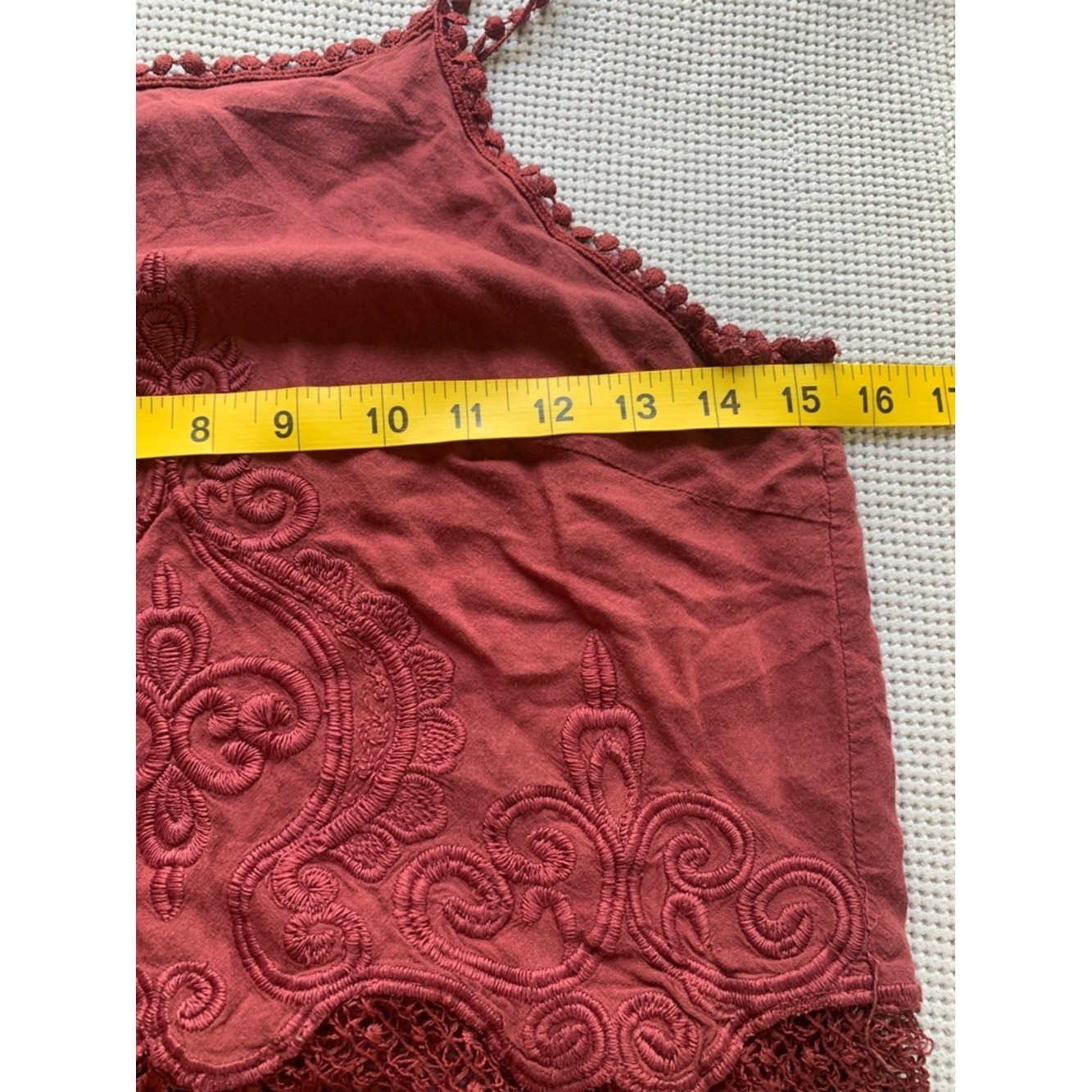 Rue 21 Boho Lace-Hem Burgundy Spaghetti Strap Tank Top Small Festival Summer