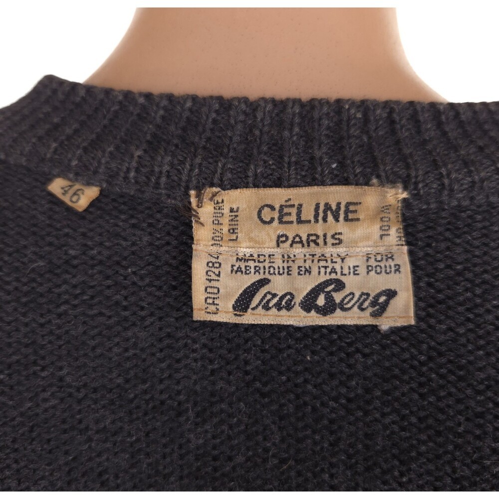 Vintage 80s/90s Celine Paris Baroque Sweater Size 46 L Embroidered Logo Gray