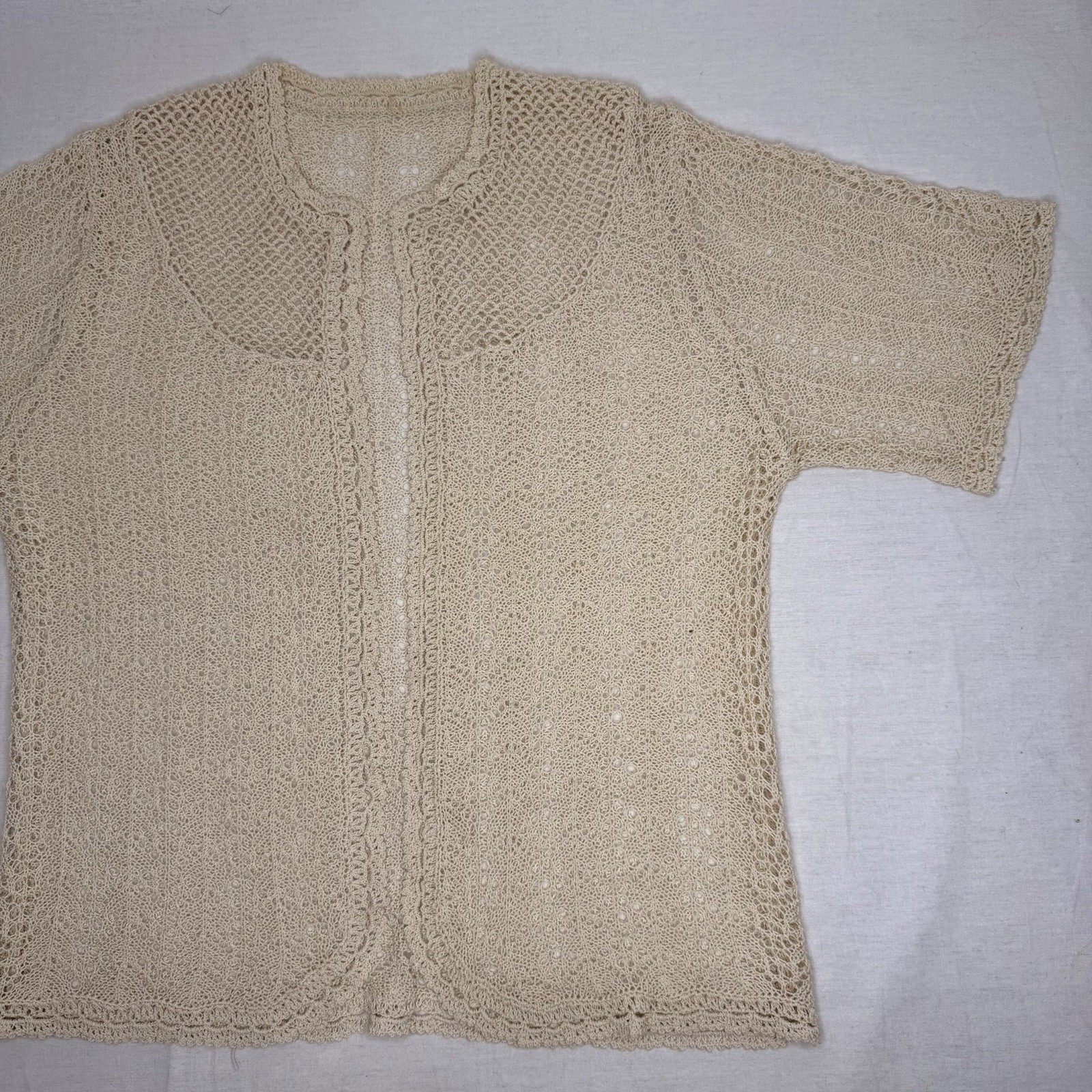 Vintage Handmade Crochet Cardigan Cream Cottagecore Fairycore Lace Top