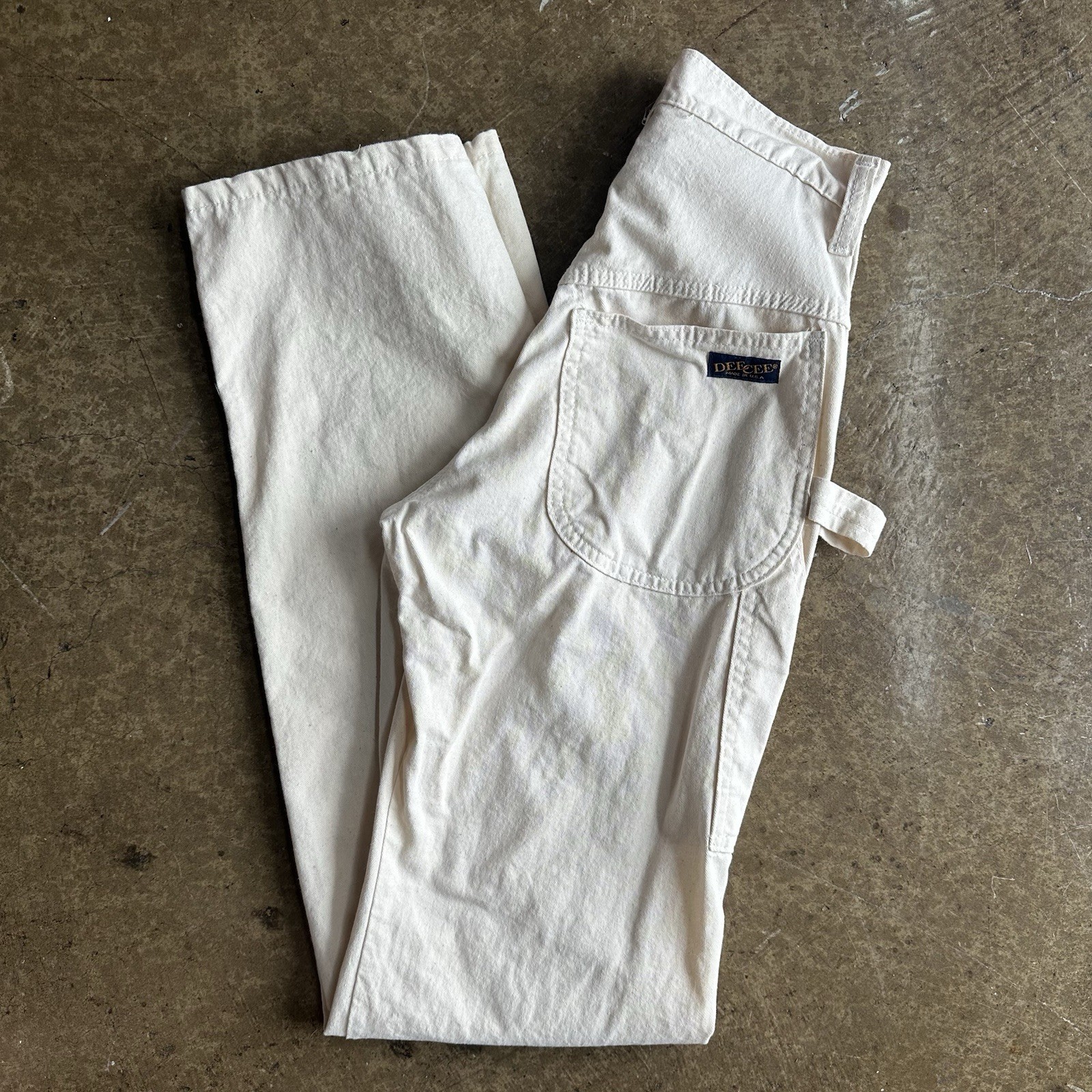 Vintage 80’s Dee Cee Cotton Canvas White Carpenter Pants | Size 26×36