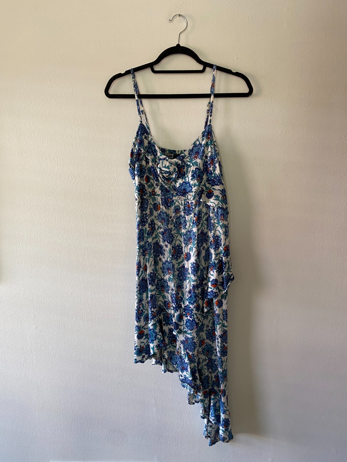 Vintage 1990s Floral Asymmetrical Rosette Ruffle Boho Summer Dress Small
