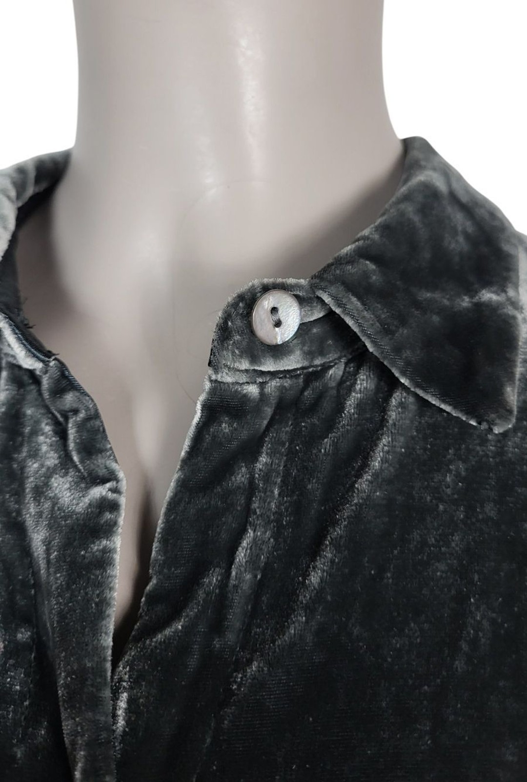 Vintage 90s J. Jill Grey Crushed Velvet Silk Rayon Button-Down Blouse Size Small