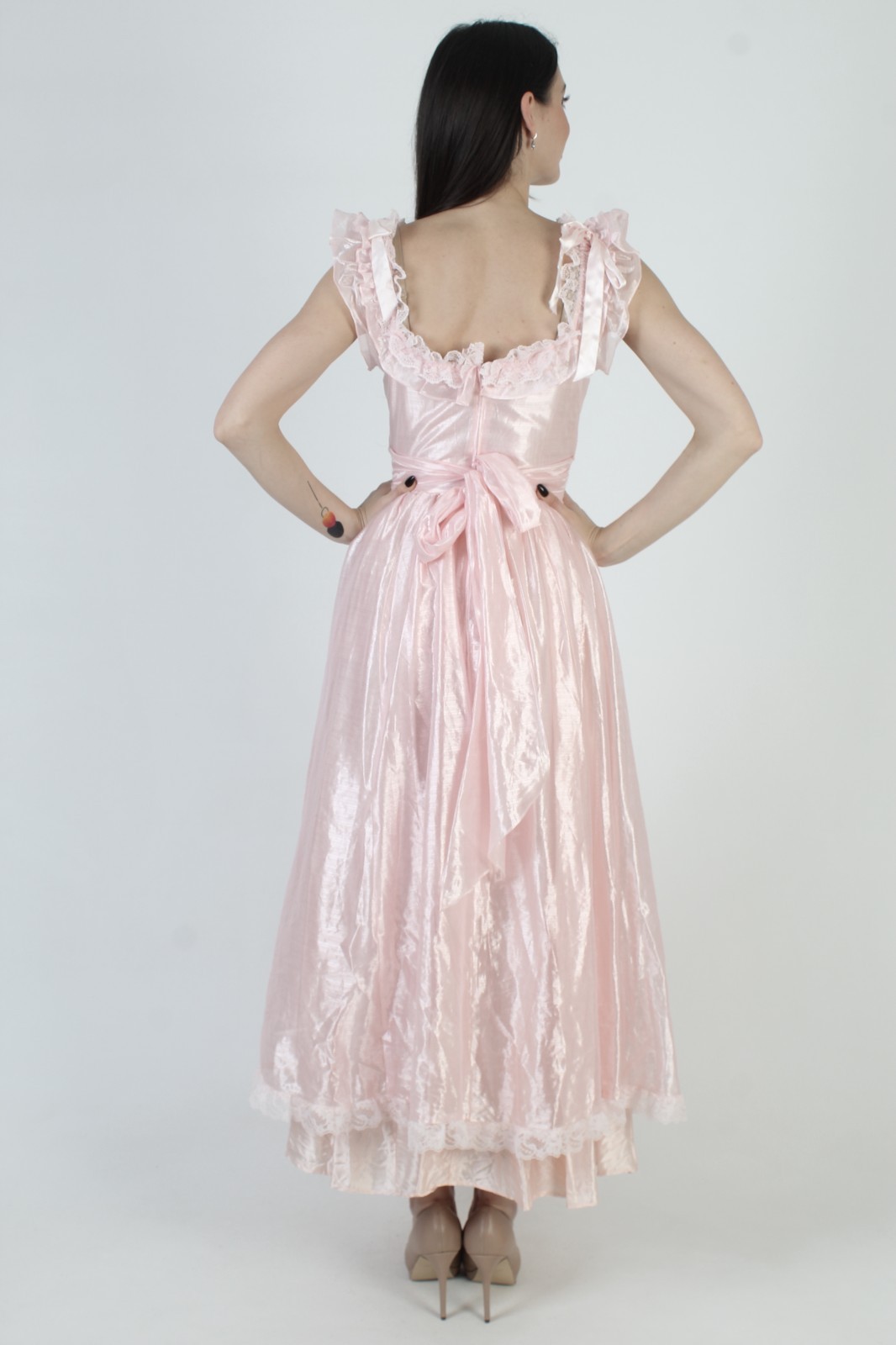 Vintage Pink Victorian Bridal Dress Old Fashion Southern Belle Prom Wedding Gown