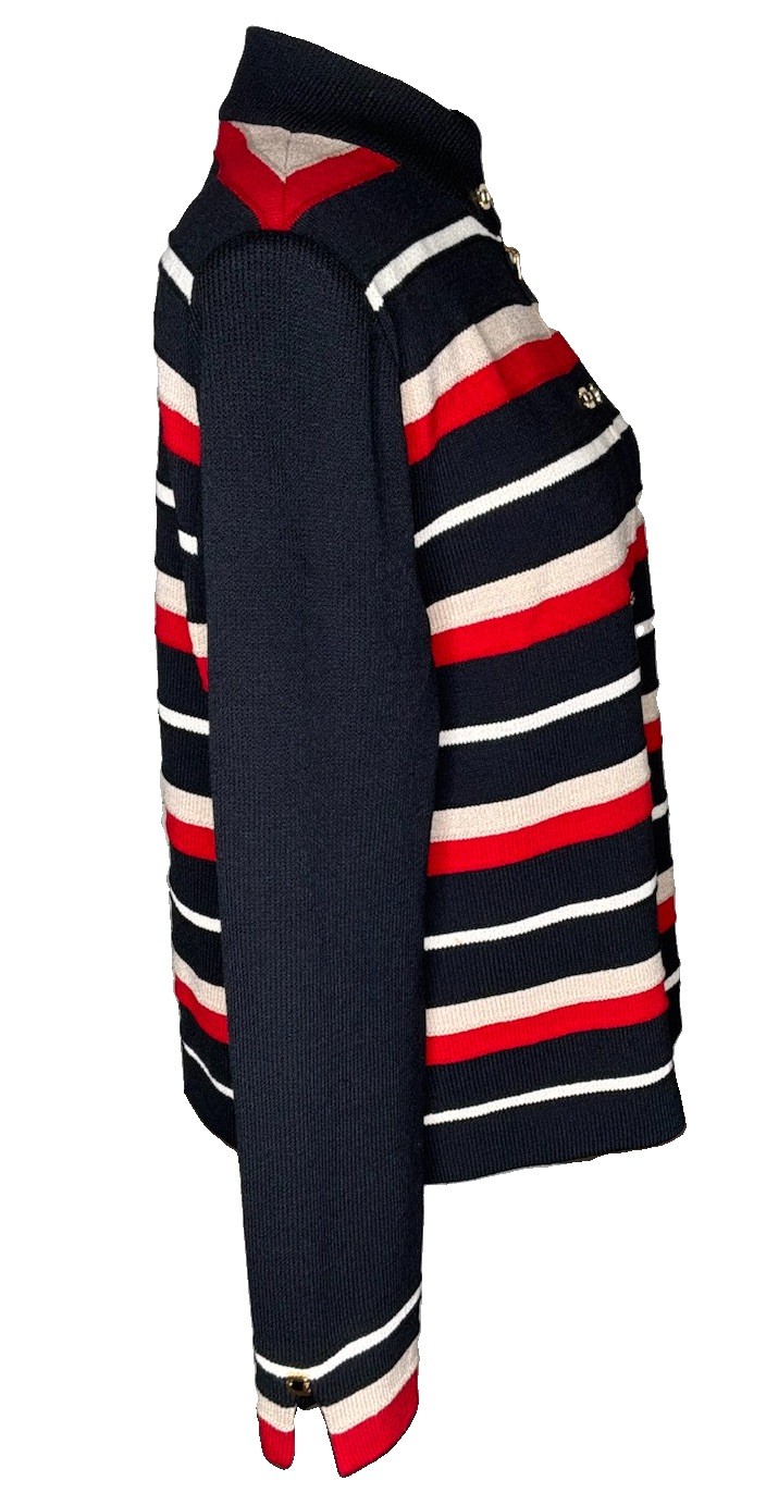 Vintage St John Collection Marie Gray Santana Knit Striped Cardigan Size 14