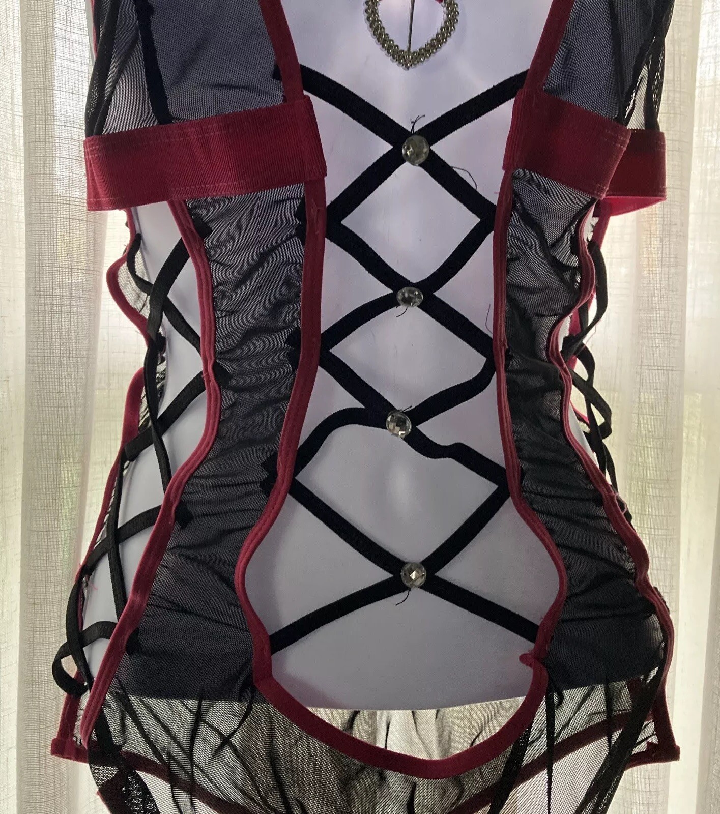 Vintage Black Pink Strappy Woman’s Teddy Sexy Bodysuit Intimate Apparel One Size