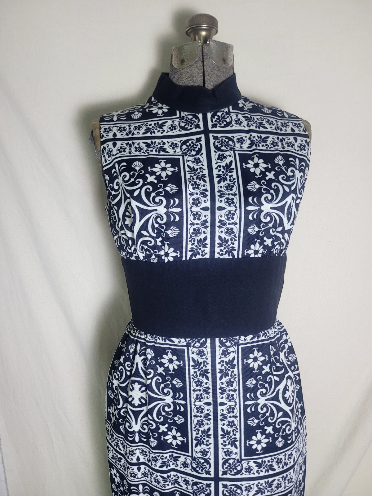 Vintage 60s 70s Black And White Maxi Filigree Greek Italian Dress Size Small