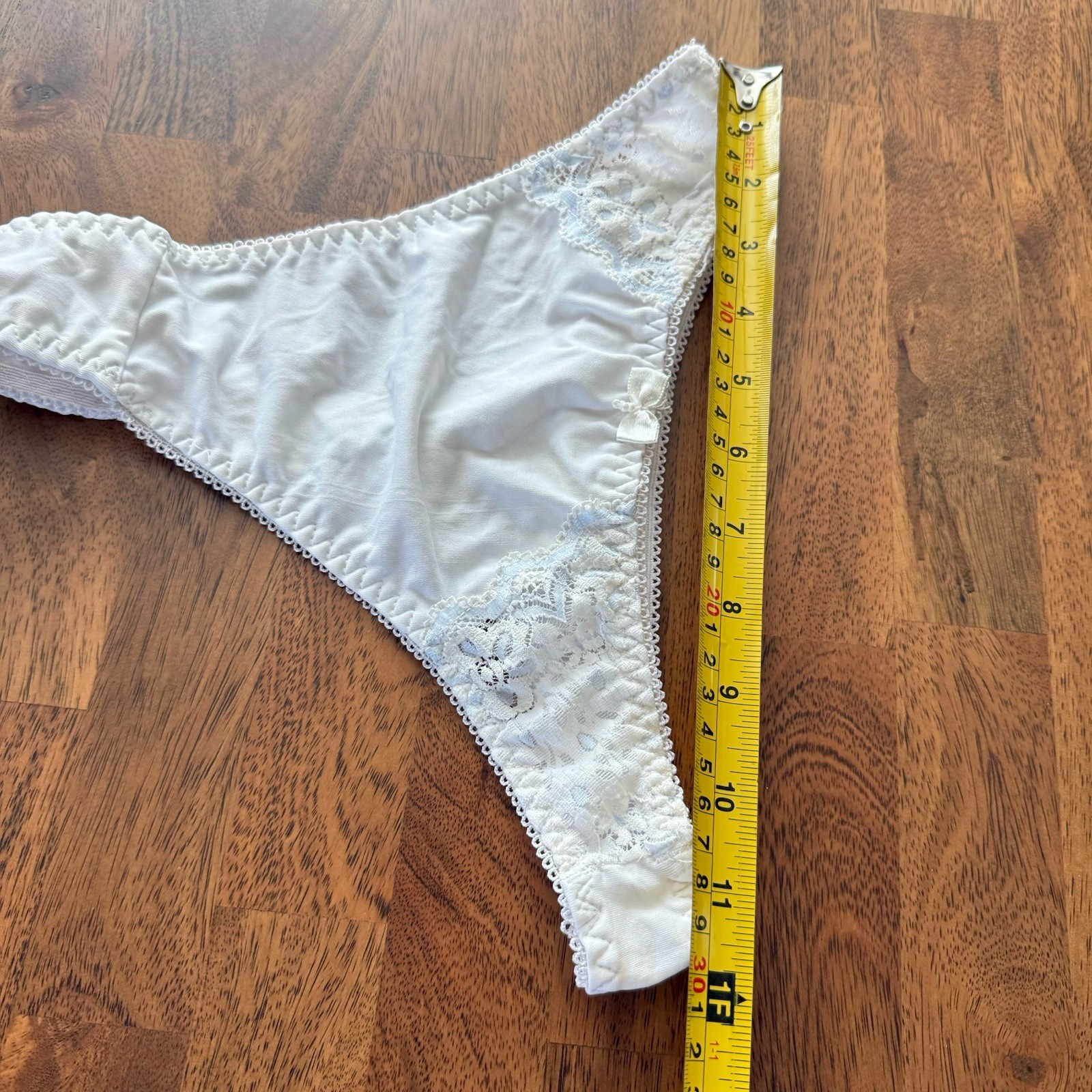 Vintage 90s Jolie Intimates Thong Panties 7 High Cut Nylon Lace Second Skin Y2K