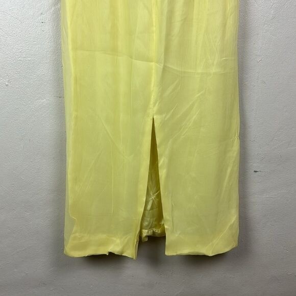 Vtg 60s Yellow Sleeveless Long Dress Floral Pearl Detail SIZE XS/S costume party