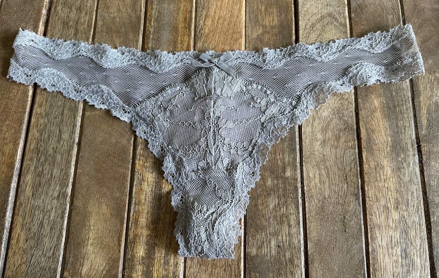 Vtg Victoria’s Secret S/P Gray Sheer Lace Bikini Thong String Panty Panties