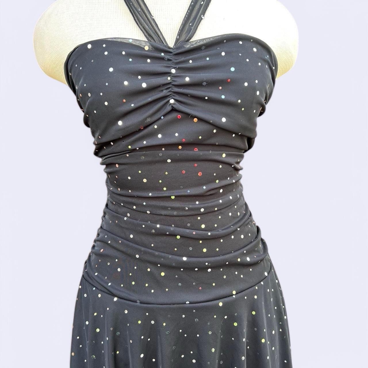 Vintage 90s Black Sequin Halter Dress By Taboo Size Medium