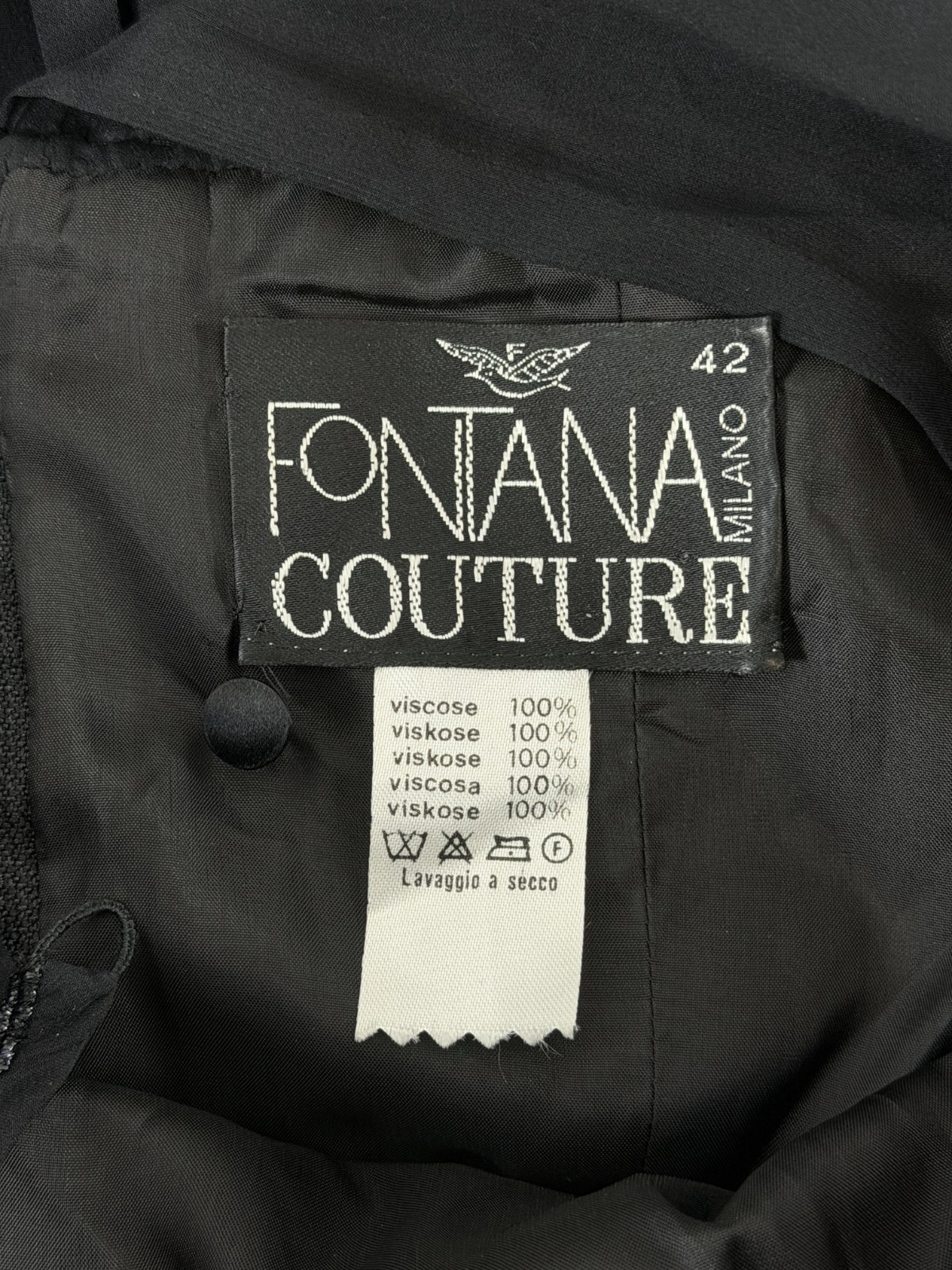 Vintage FONTANA COUTURE Fit & Flare Dress 42 Black Sheer Velvet Satin Floral S