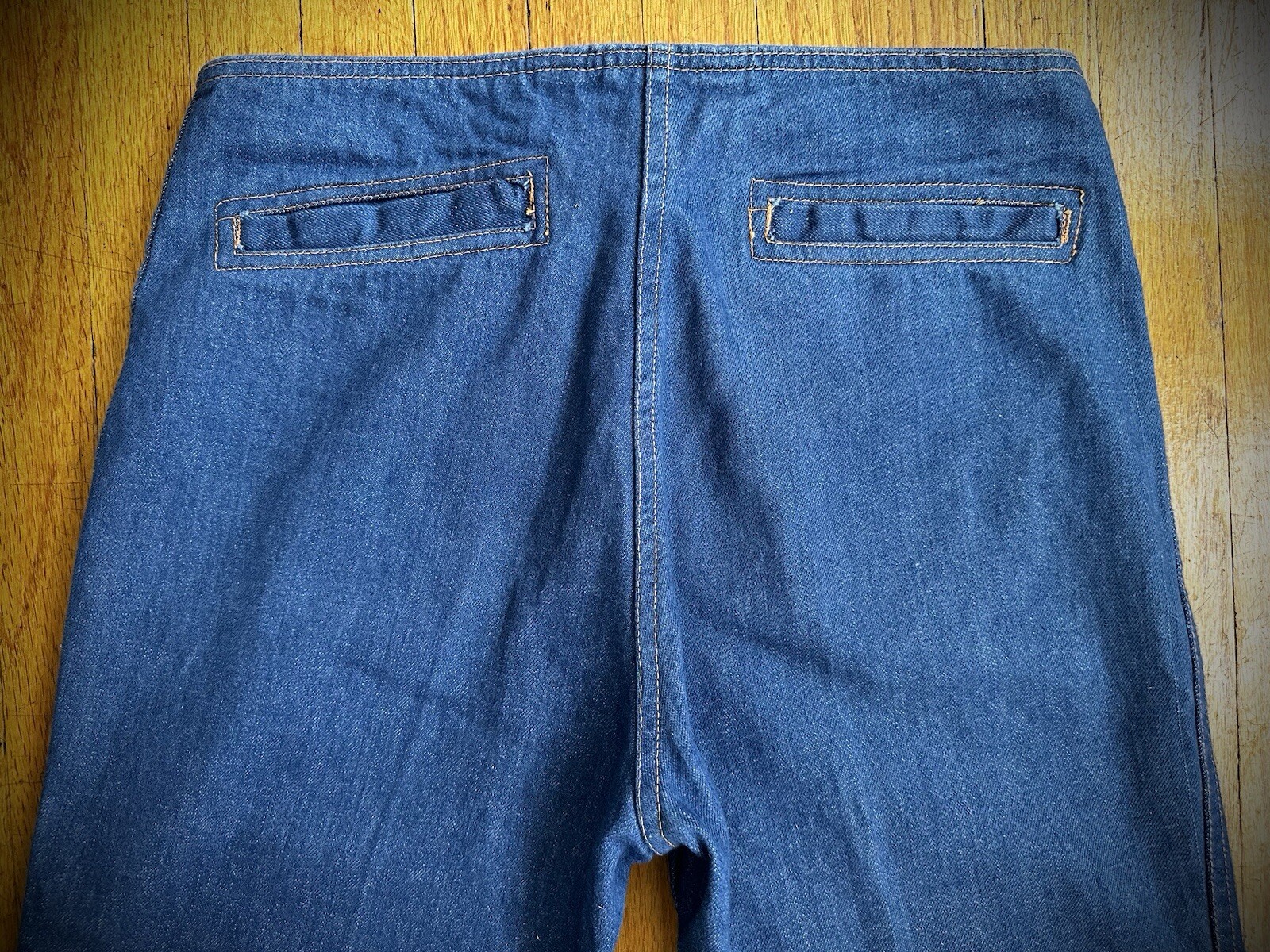 Vintage 70s Y2K Blue Denim Big Bell Bottom Jeans 32 x 38 Flare Low Rise 684 646