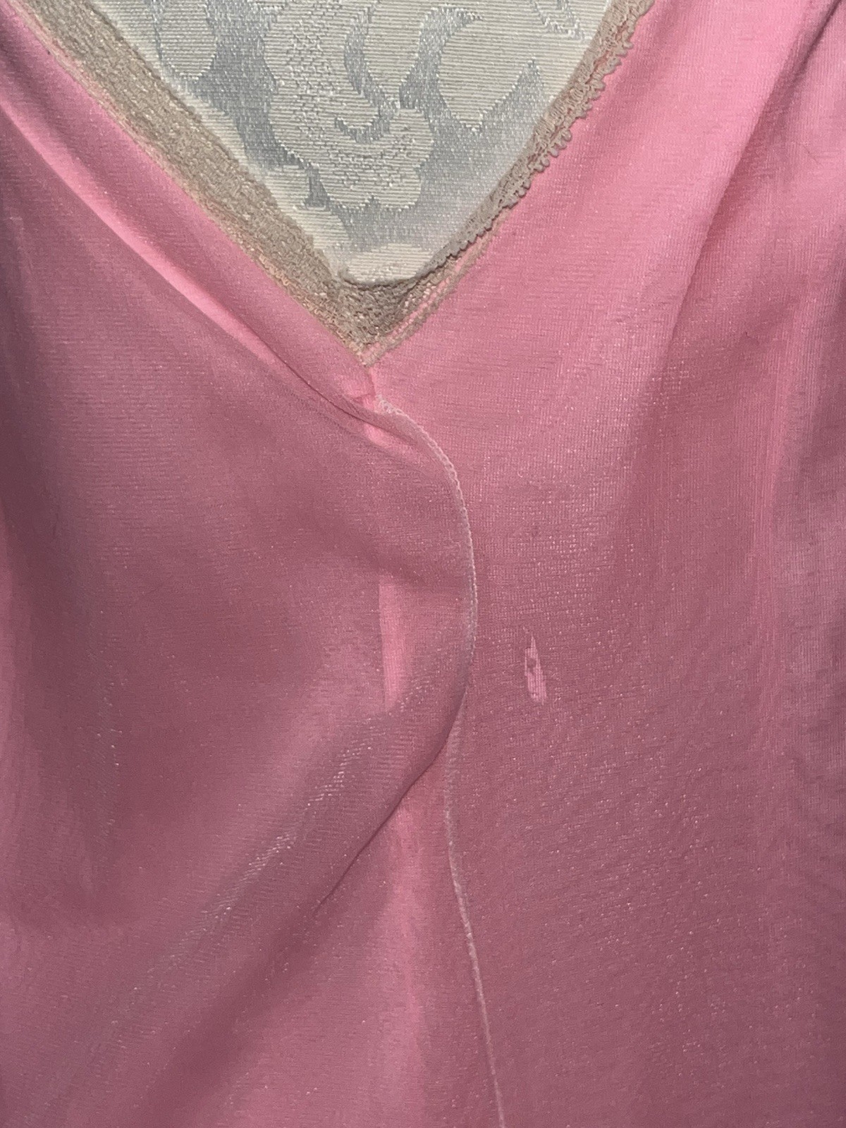 Vintage Avian Peignoir Pink Chiffon Lace V Neckline Negligee Nightgown Babydoll