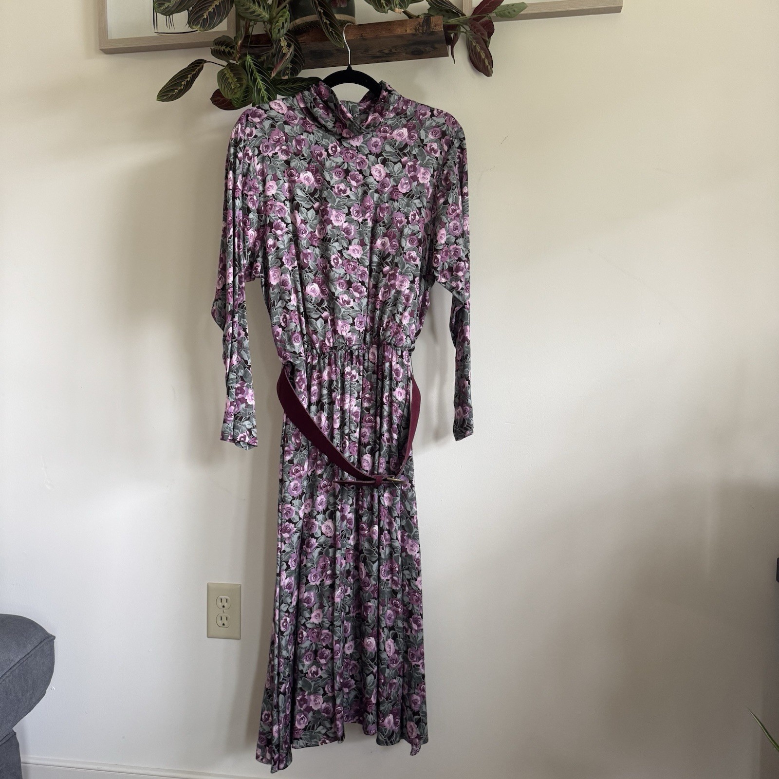 Vintage 80s Jessica Howard Mitchell Rodbell Floral Midi Dress Belted Petite 12