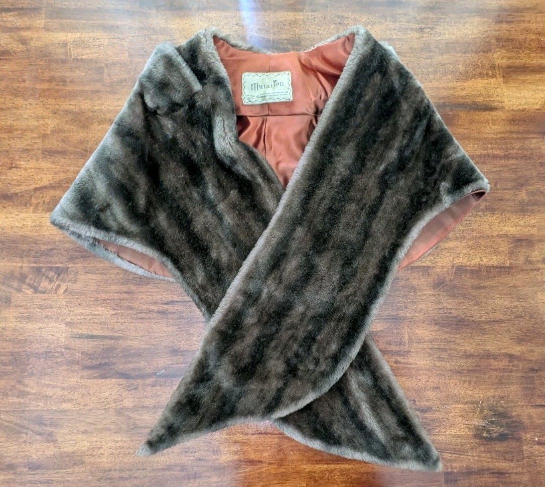 Vtg 1950s Princetons Mutation Brown Faux Mink Fur Stole Caplet Evening Wrap