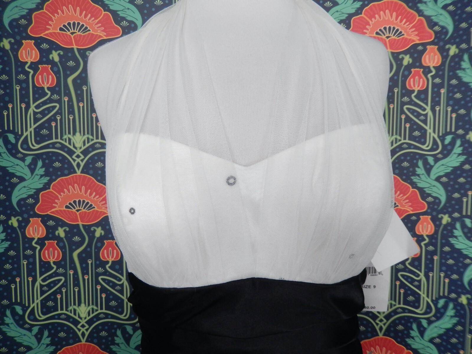 Vintage 90’s Y2K Black White Flocked Velvet Tulle Princess Hall Prom Dress