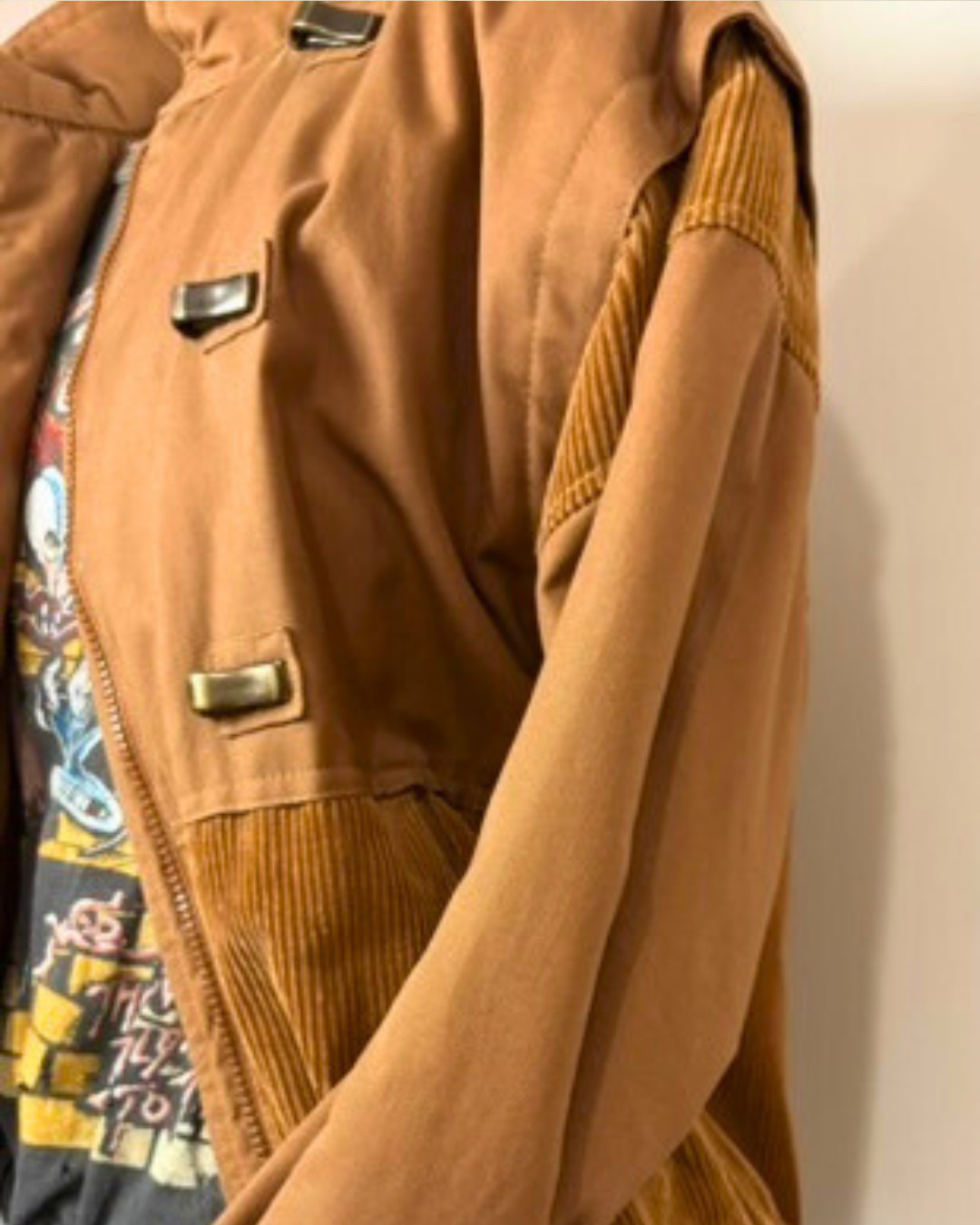 Vintage 80s J Gallery Cropped Bomber Jacket Canvas Corduroy Brown Streetwear S