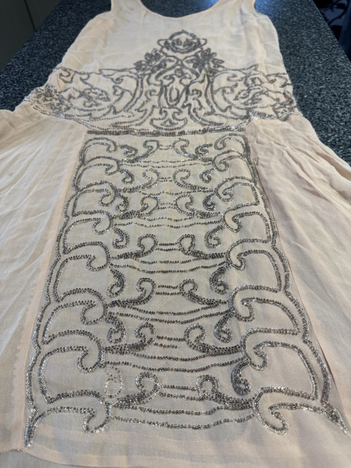 Authentic 1920s Beaded Silk Chiffon Dress – Art Deco – Double Sided Beading