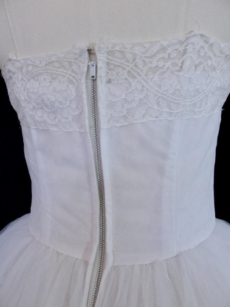 Vintage 50s Emma Domb White Tulle & Lace 2pc Wedding or Prom Dress Tiered Ruffle