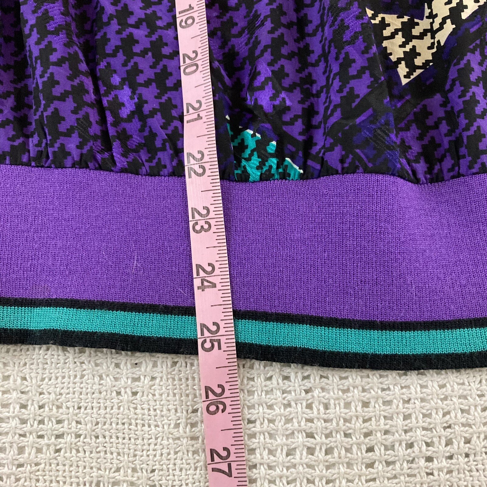 Vintage Lauren Alexandra Skirt Blouse Set Size 12 Purple Houndstooth Pure Silk
