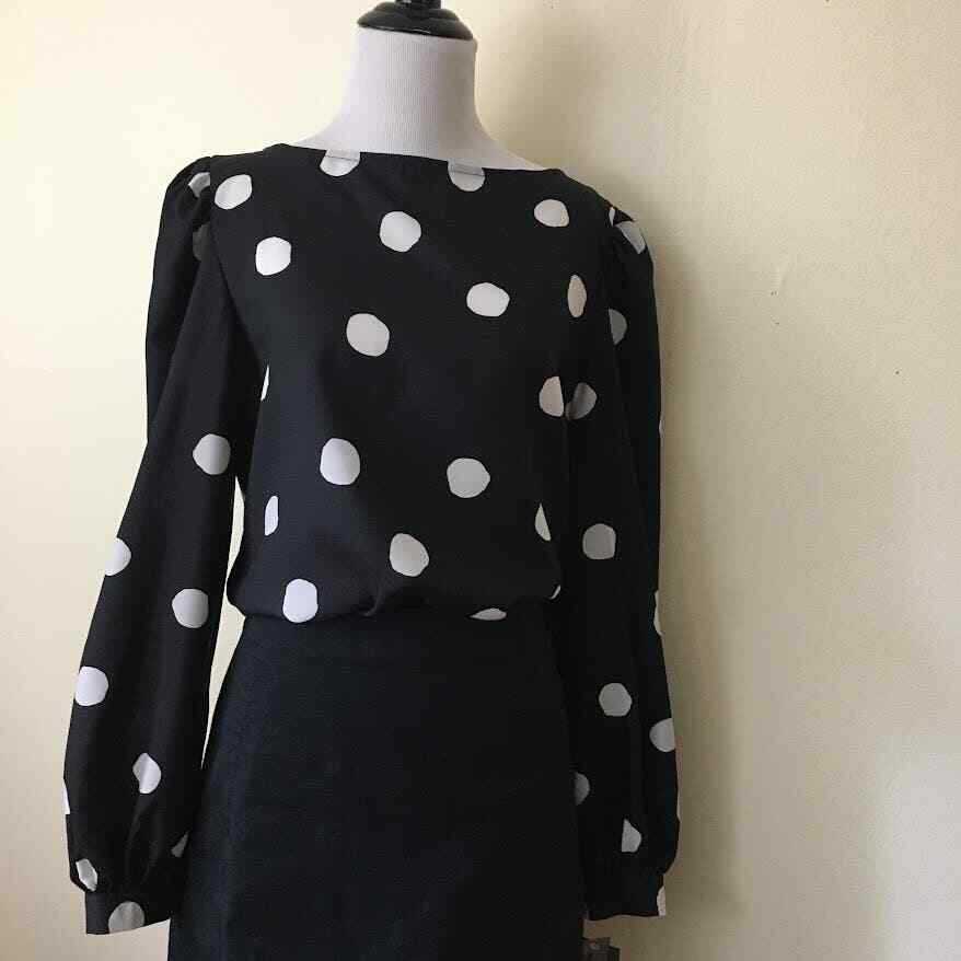 Vintage 80s secretary top size 14 polka dots new old stock puff sleeve