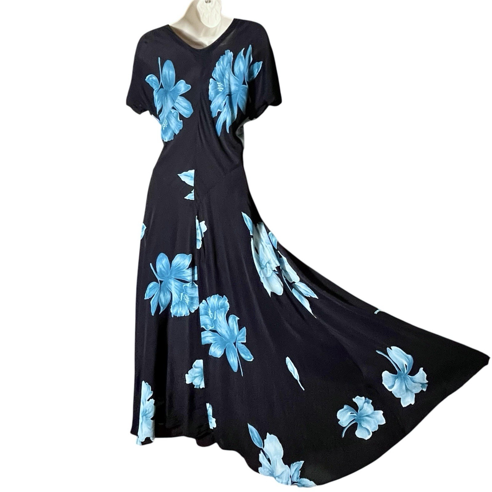 Vintage Dark Floral Maxi Dress Romantic Starina 90s Grunge Tropical Whimsygoth S