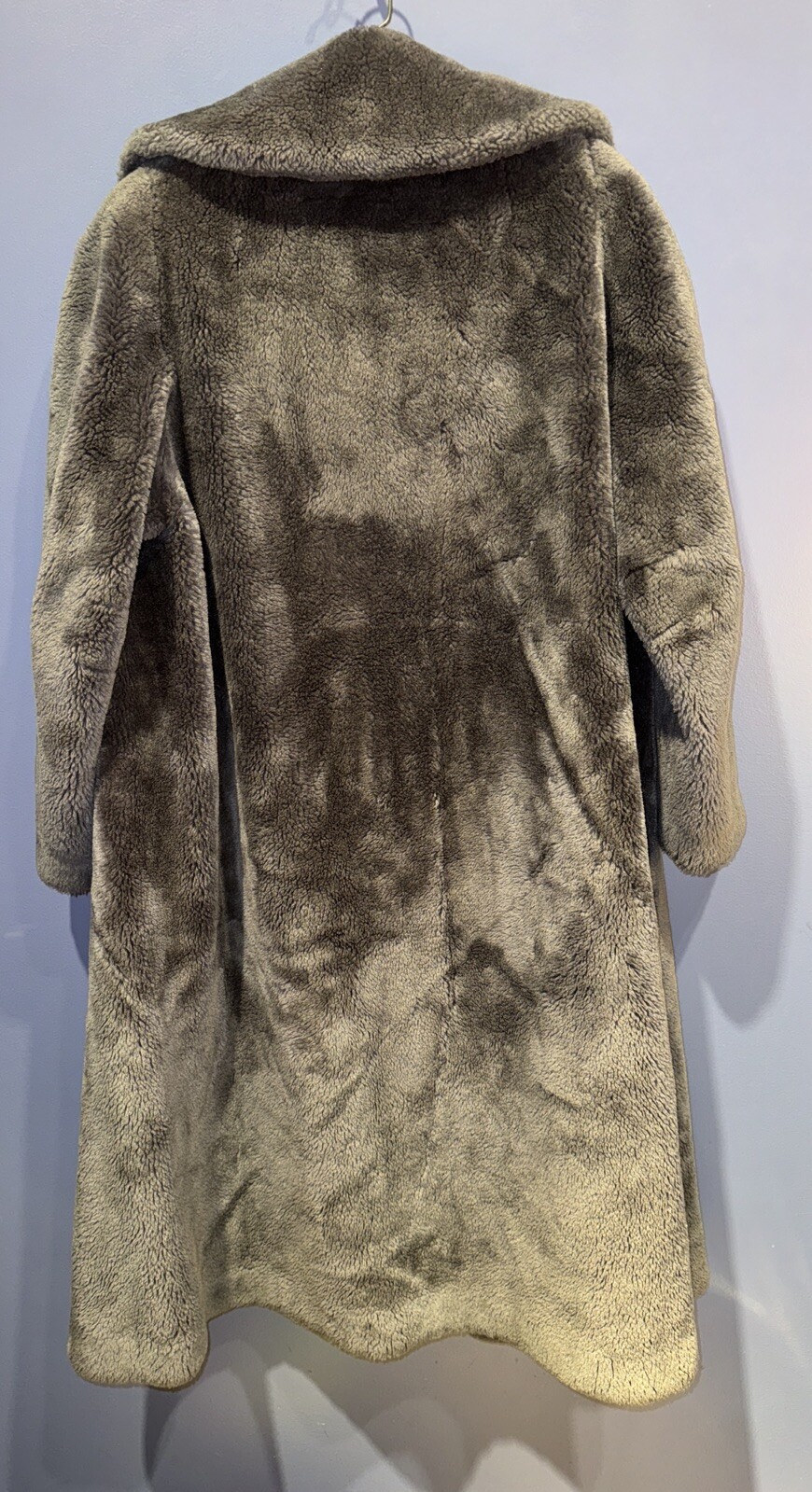M/L Vintage Long Fur Teddy Bear Rock Star Coat, Gray, Borgana, Lined Pockets USA