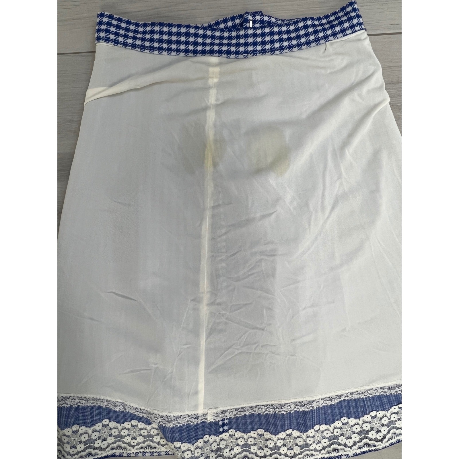 Vintage Houndstooth Midi Skirt Blue White A-Line High Waist Mod Retro 60s Preppy