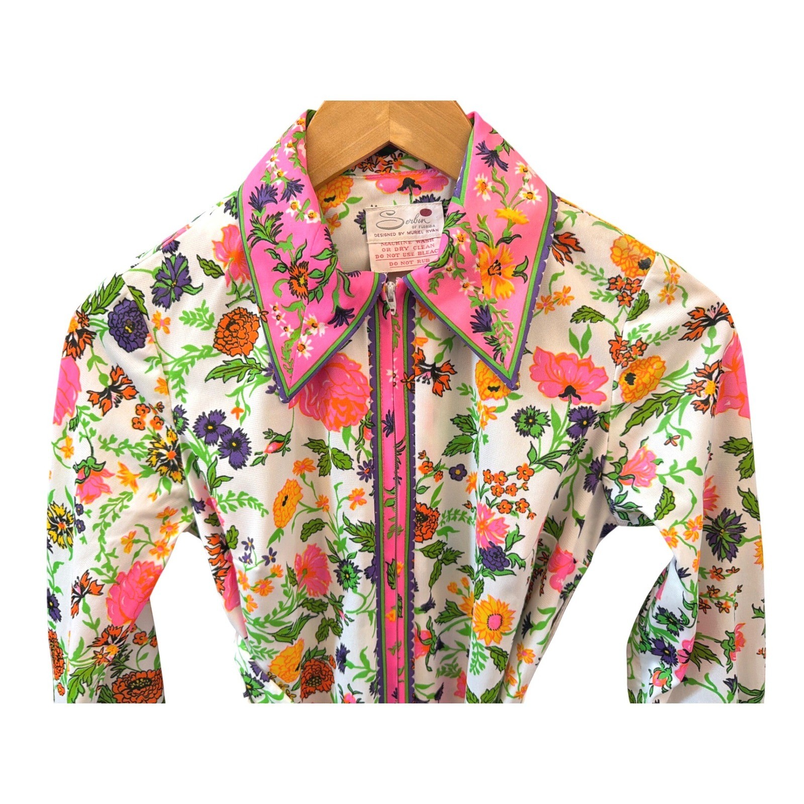 Vintage Serbin Deadstock NWT Floral Midi Dress Mod Psychedelic Retro 60s Rare