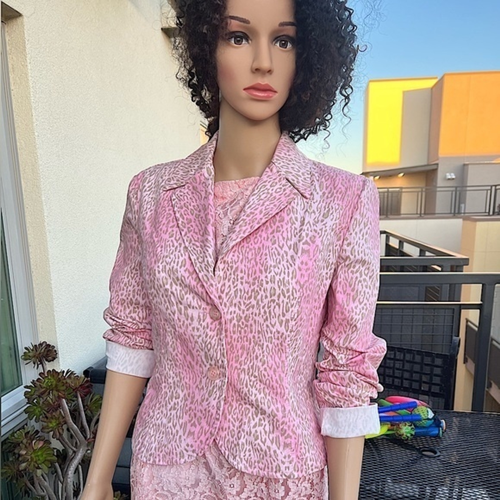 Sisley Pink and Tan Cheetah Print Double-breasted Long Sleeve Women’s Blazer M