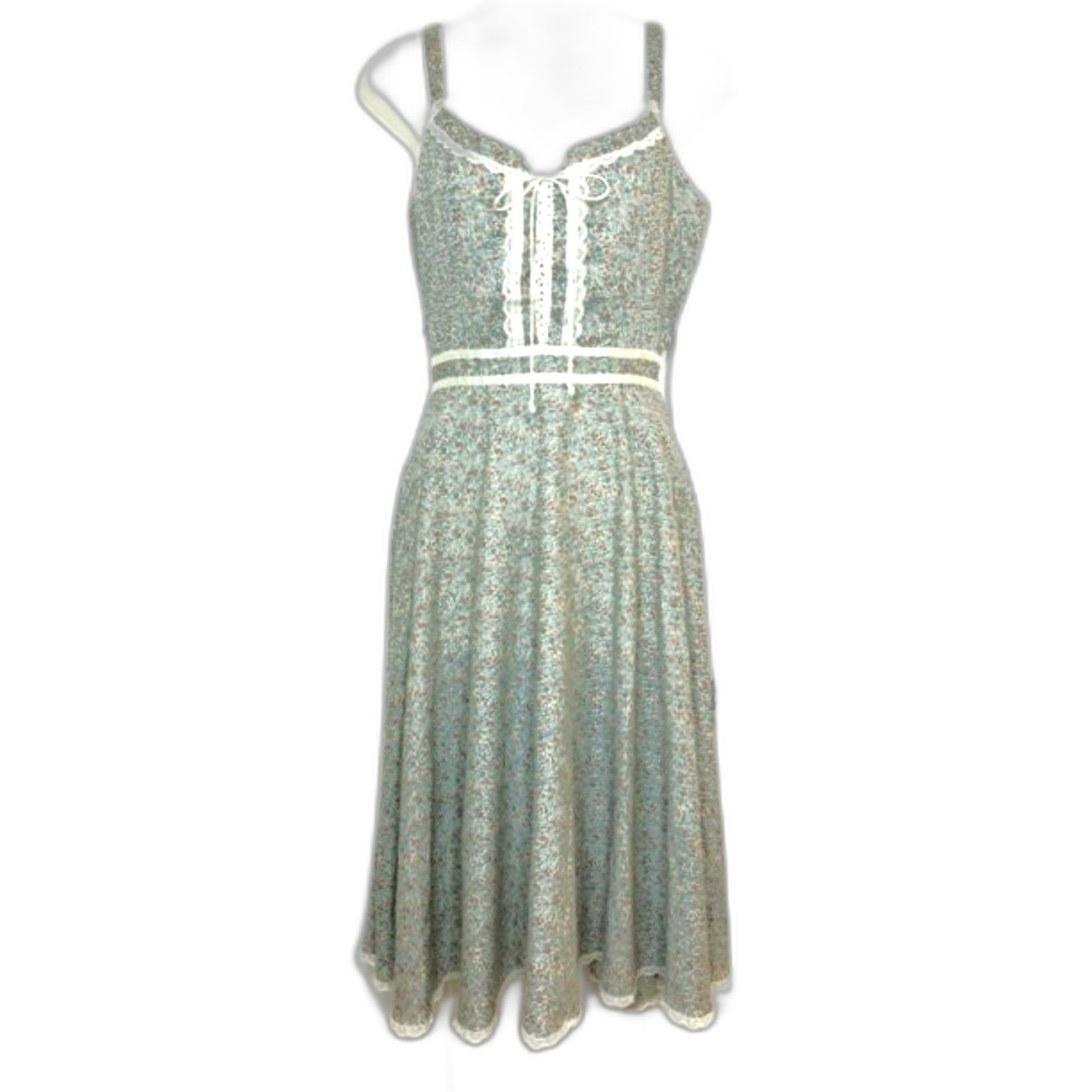 Vintage1970s Gunne Sax Blue Ditzy Floral Calico Corset Prairie Sundress Size S