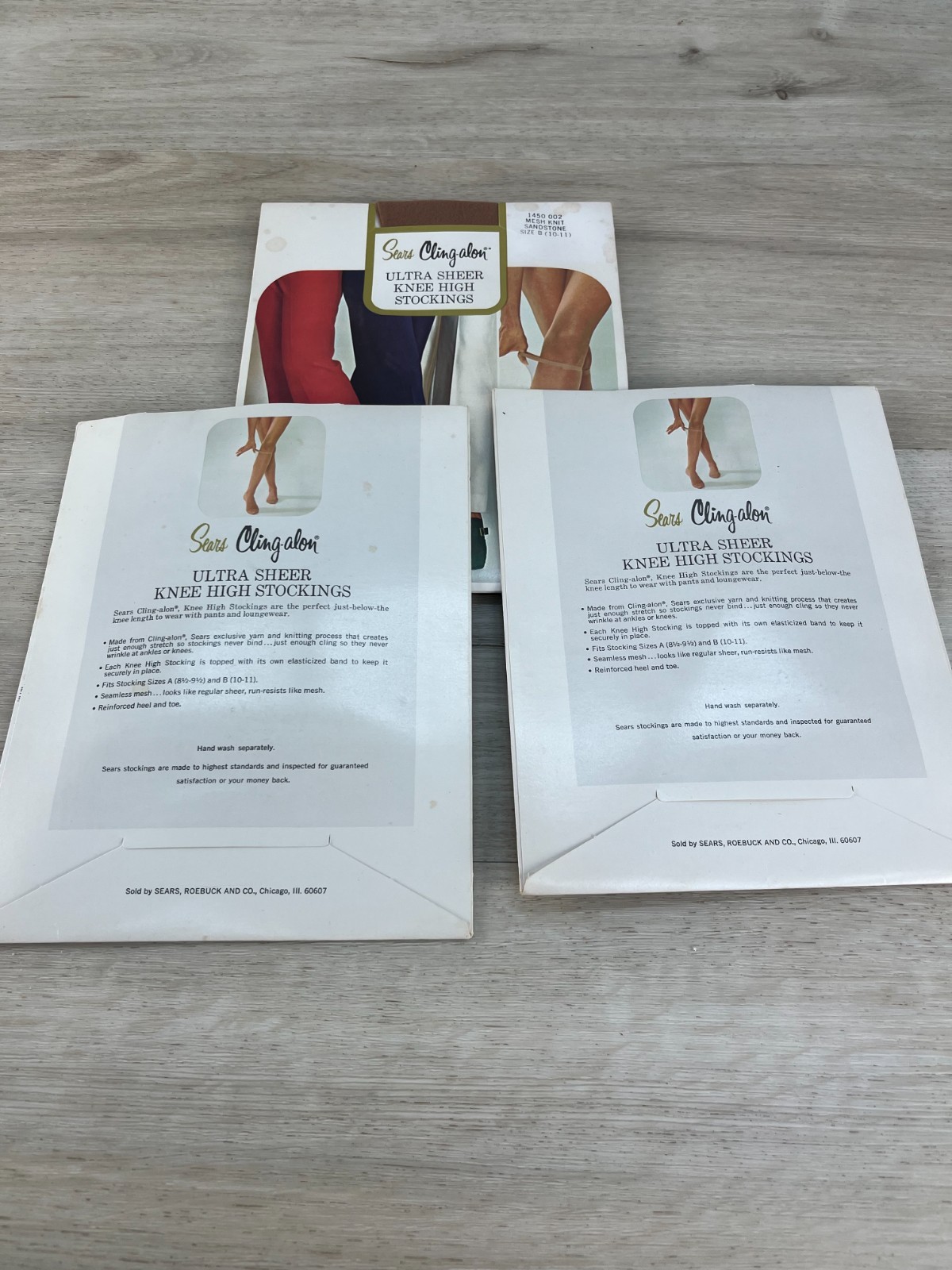 Sears Cling Alon Ultra Sheer Knee High Stockings Size B 10-11 Sandstone 3 Pairs