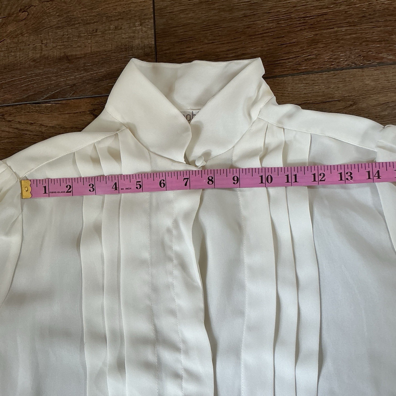 80s VINTAGE Size 16 Josephine White Blouse Mock Neck Pleated Bishop Sleeve 58708