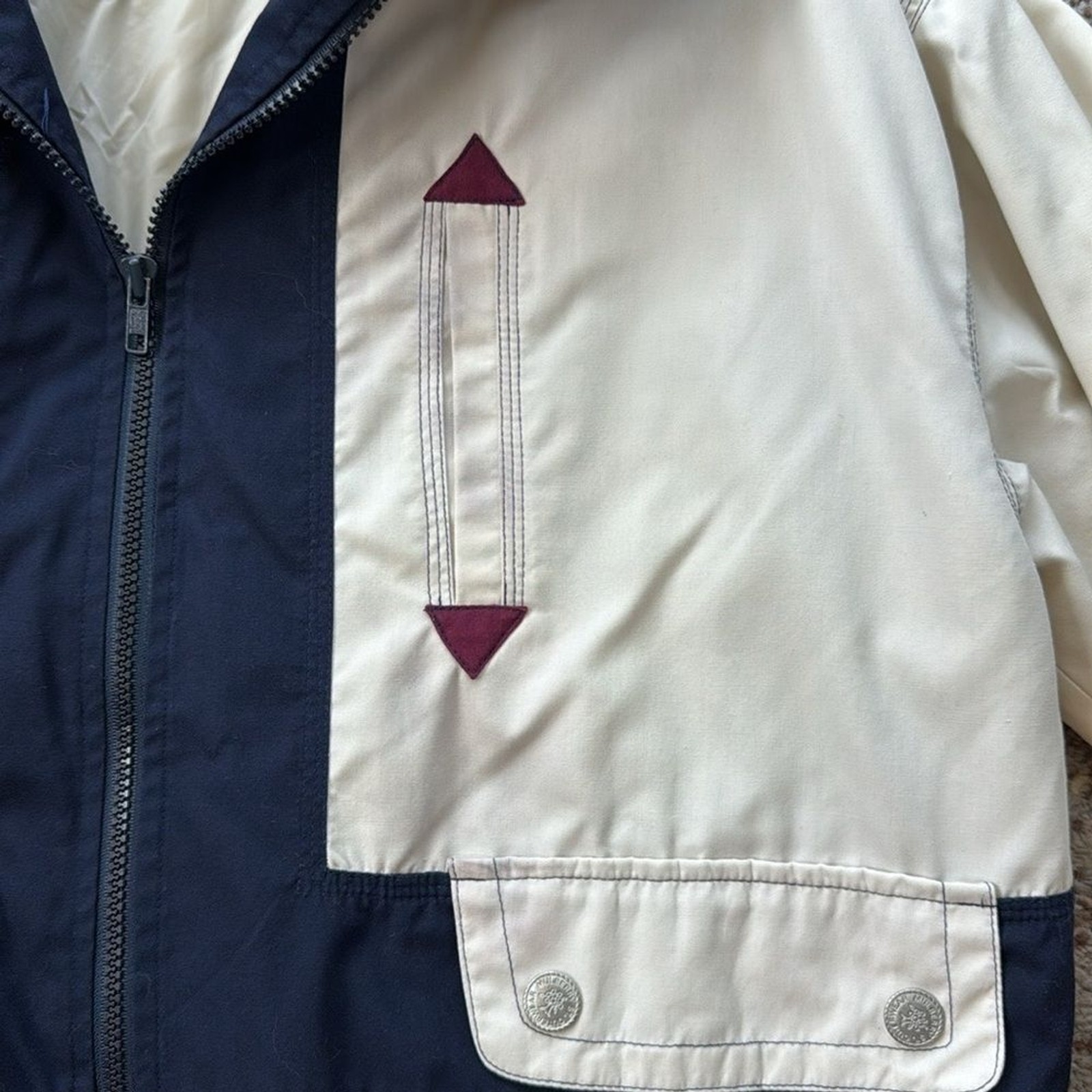 Vintage Mullberry Street Nautical Jacket Cream Navy Medium