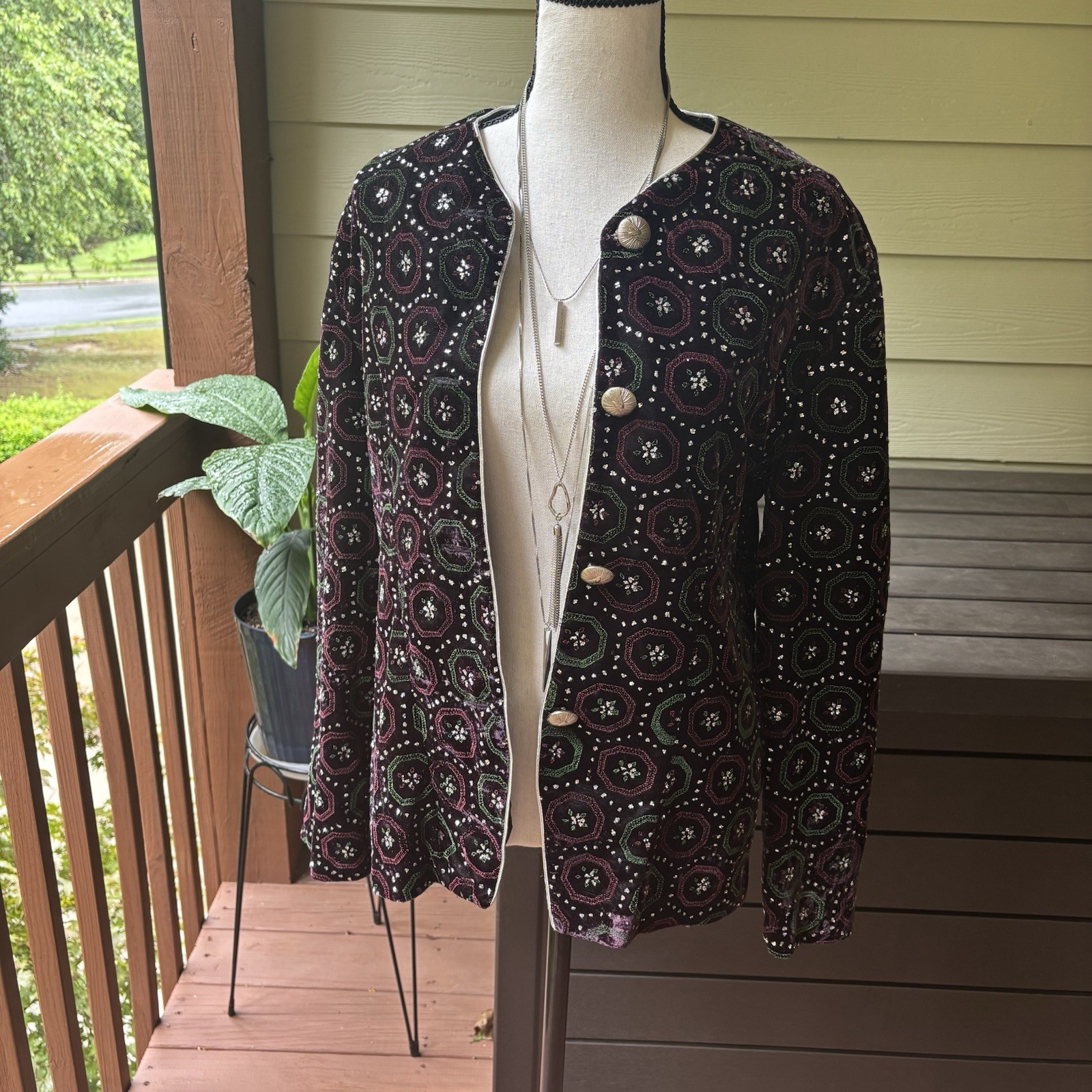 VTG 80s 90s Ellen Ashley Velvet Glitter Embellished Jacket Cardigan Size 8