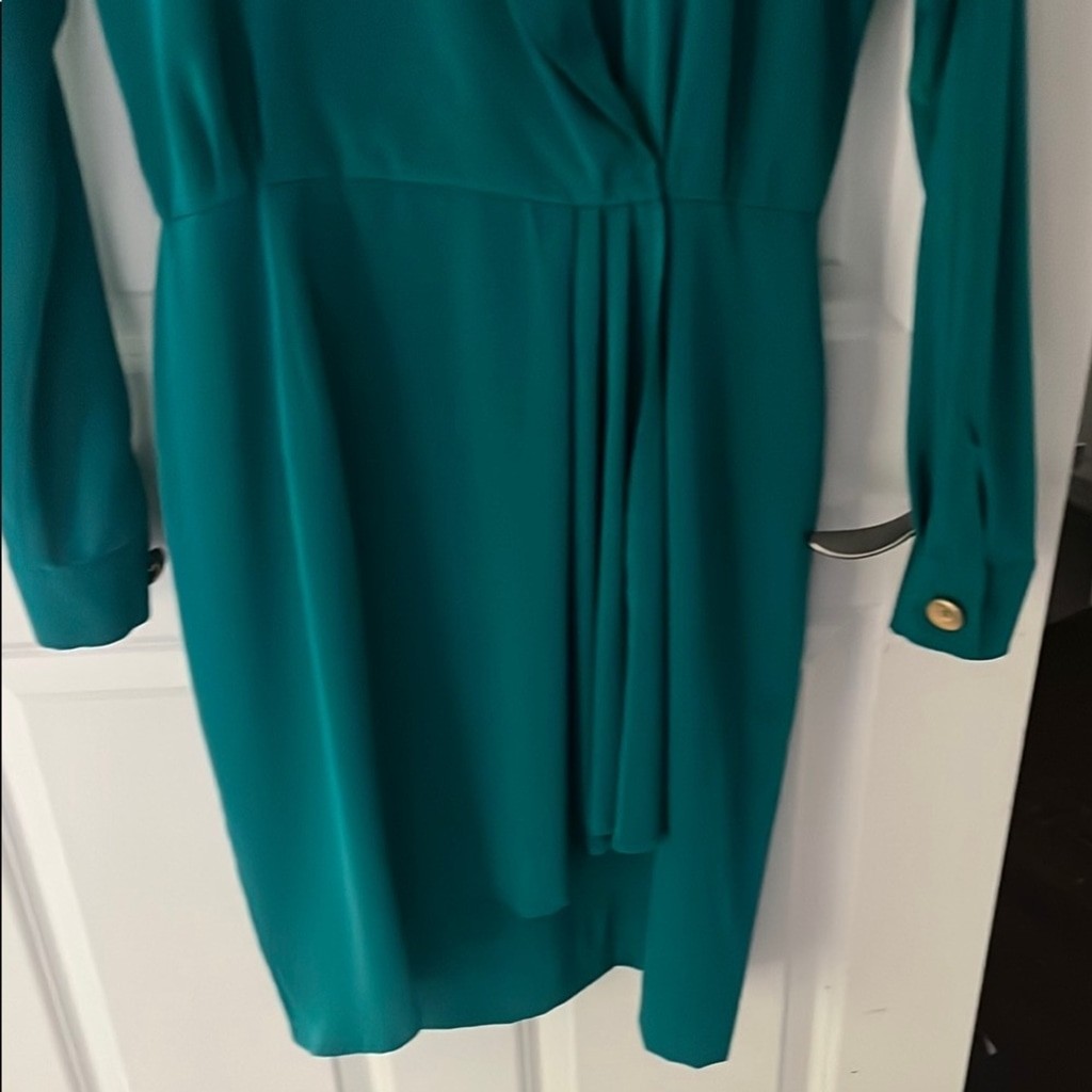 Vintage Jones NY pleated wrap style dress size 10 emerald green