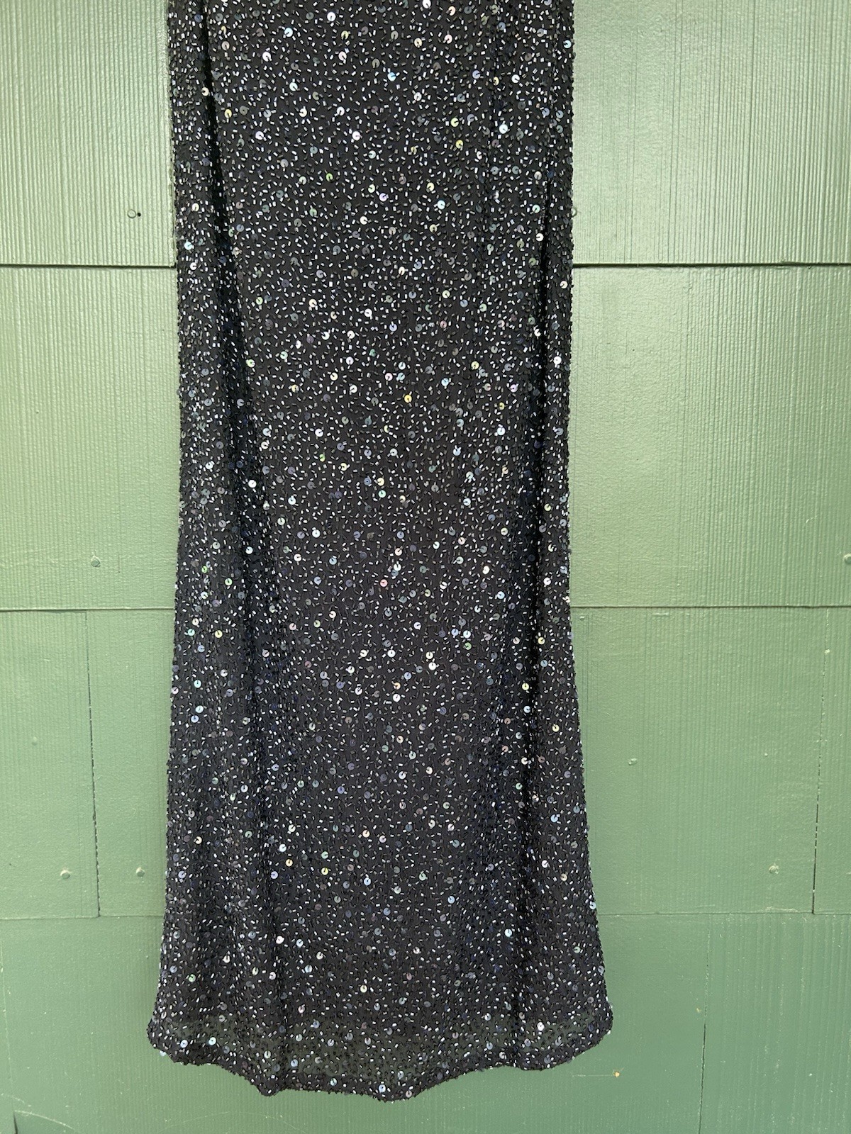 Vintage 90s Handbeaded Silk Maxi Gown Navy Strapless XS Panoply Goth Vampy