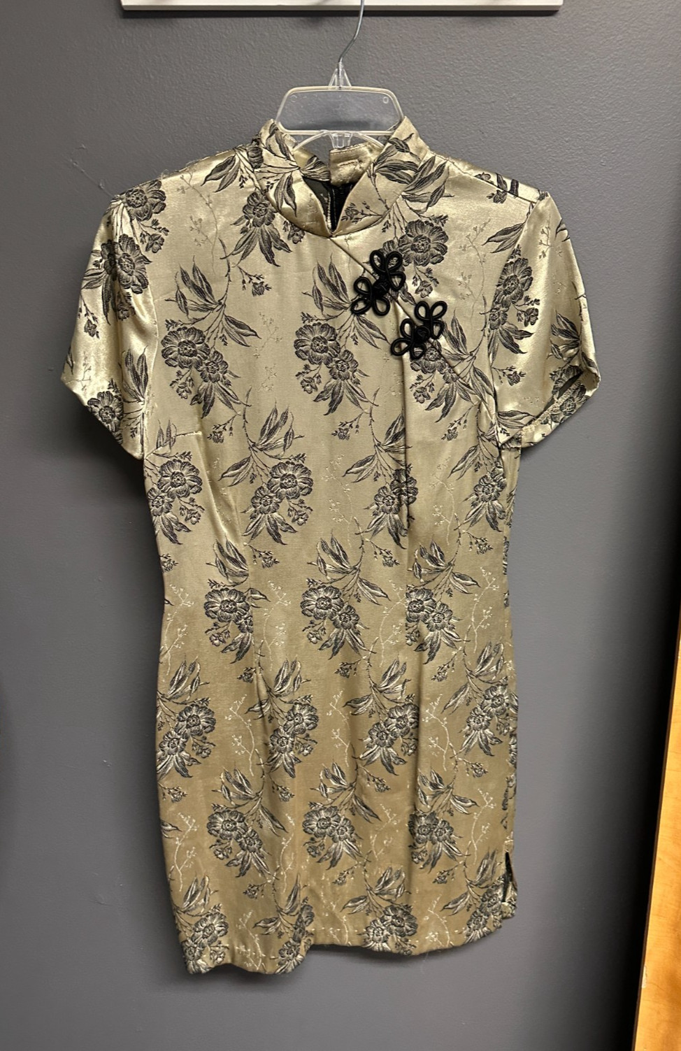 Vintage Molly Malloy Oriental Dress Womens Sz 8 Japanese Kimono Gold Black Embos