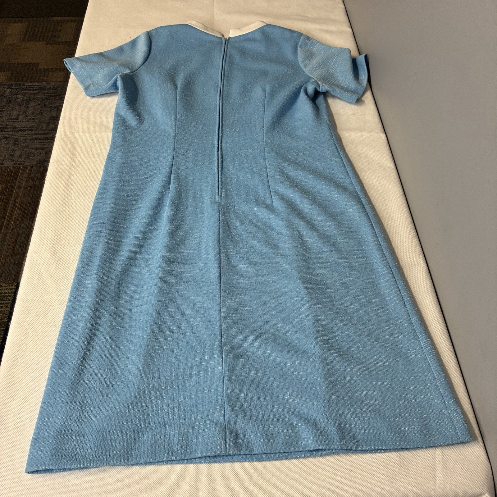 Vintage 60s Mynette Dress Womens Sz Large Blue Textured Mod Shift Stained